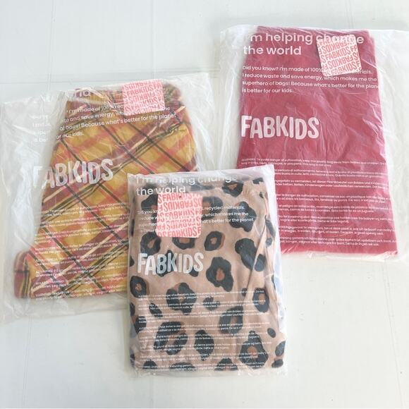 New FABKIDS (Set of 3) Basic Leggings SIZE XXL Cheetah, Harvest Gold Plaid, Red - Picture 2 of 5